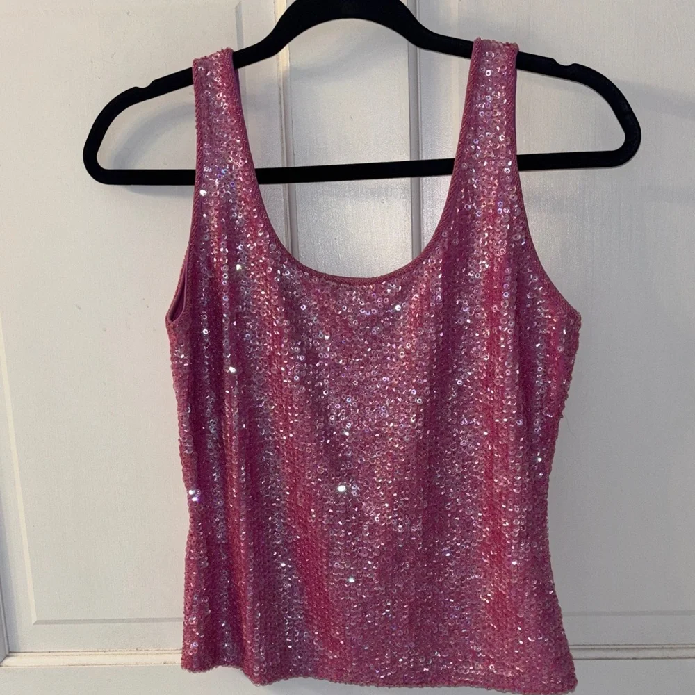 bebe Pink Sequin Scoop Tank - Picture 2 of 5